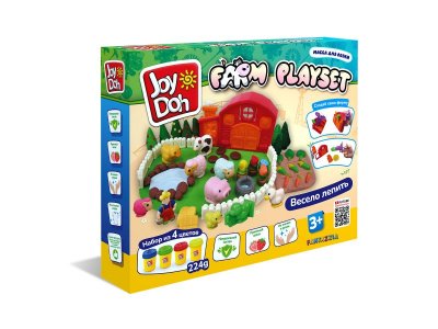 Масса для лепки Joy Doh, набор Farm Playset - 3d формы, большая ферма, 17 аксессуаров, 4 баночки с т 1-00457685_1