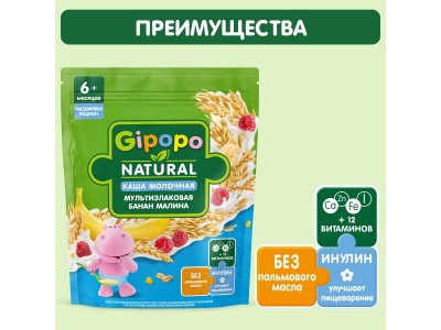 Каша Gipopo молочная Мультизлаковая банан и малина с 6 мес., 170 г 1-00443783_5