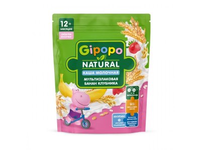 Каша Gipopo молочная Мультизлаковая с кус. банана и клубники с 12 мес., 200 г 1-00443787_1