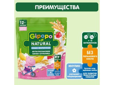 Каша Gipopo молочная Мультизлаковая с кус. банана и клубники с 12 мес., 200 г 1-00443787_5
