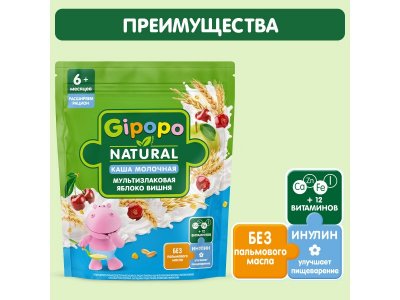 Каша Gipopo молочная Мультизлаковая с яблоком и вишней с 6 мес., 170 г 1-00443789_5