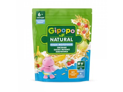 Каша Gipopo молочная Овсяная с бананом, яблоком и земляникой с 6 мес., 170 г 1-00443792_1