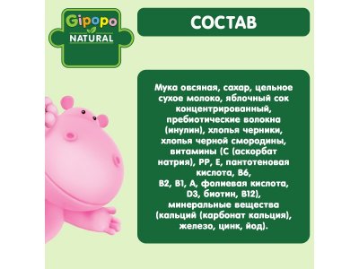 Каша Gipopo молочная Овсяная с яблоком, черникой и черной смородиной с 5 мес., 170 г 1-00443794_2