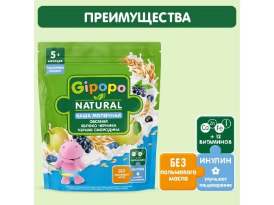 Каша Gipopo молочная Овсяная с яблоком, черникой и черной смородиной с 5 мес., 170 г 1-00443794_5