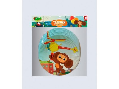 Тарелки бумажные Чудо Праздник Чебурашка 6 штук, 18 см 1-00458304_1