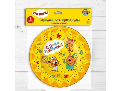 Тарелки бумажные Чудо Праздник Три Кота 6 штук, 18 см 1-00458305_1