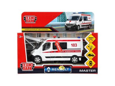Машина Технопарк Renault Master Скорая помощь, откр. двери, свет-звук, металл 1-00458325_1