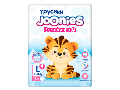 Подгузники-трусики Joonies Premium Soft, L (9-14 кг), 18 шт. 1-00458363_1