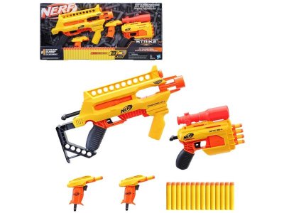 Набор игровой Hasbro Nerf Alpha Strike Infantry Pack 1 автомат, 1 бластер и 2 пистолета, 20 снарядов 1-00457635_1