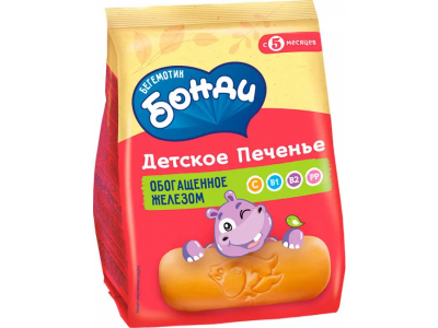 Печенье Бонди Бегемотик 180 г обогащенное железом 1-00458861_1