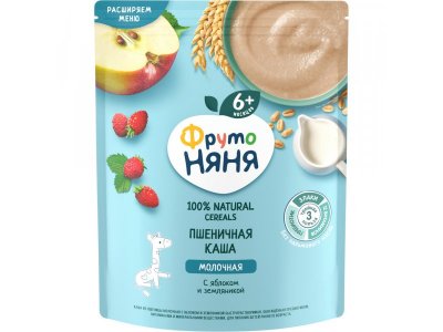 Каша ФрутоНяня молочная пшеничная с яблоком и земляникой 200 г*6 шт. 1-00459115_1