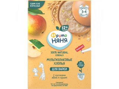 Каша ФрутоНяня безмолочная мультизлаковая с кусочками яблок и грушей, требующая варки 200 г*6 шт. 1-00459117_1