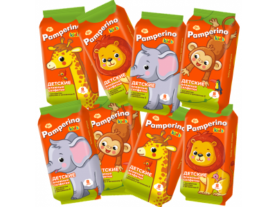 Влажные салфетки Pamperino Kids с экстрактом ромашки и витамином Е Mix, 8 шт 1-00459177_2
