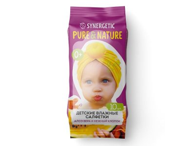 Салфетки влажные Synergetic Pure&Nature, алоэ вера и нежный хлопок, 8*10 шт 1-00461110_2