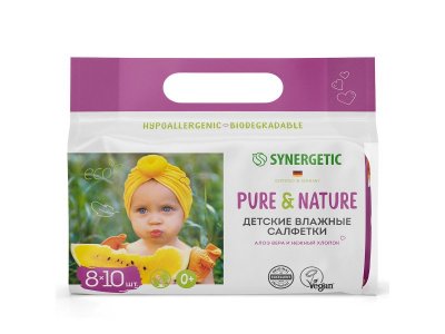 Салфетки влажные Synergetic Pure&Nature, алоэ вера и нежный хлопок, 8*10 шт 1-00461110_7