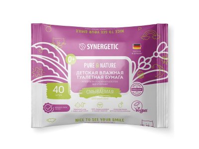 Бумага туалетная влажная Synergetic Pure&Nature, алоэ вера и нежный хлопок, 40 шт 100461111