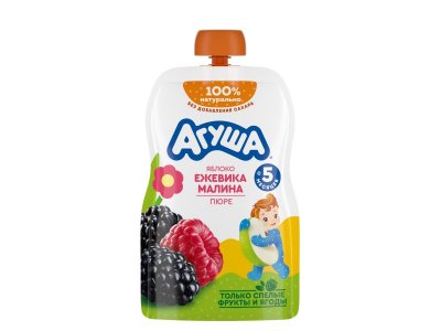 Пюре Агуша Я сам, Яблоко, ежевика, малина 90 г, дойпак 1-00206761_1