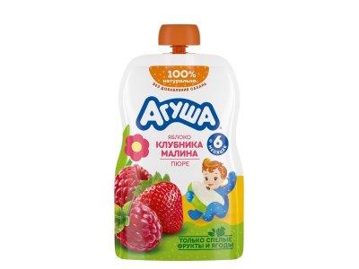 Пюре Агуша Я сам, Яблоко, клубника, малина 90 г дойпак 100206762