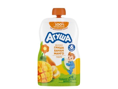 Пюре Агуша Яблоко, груша, банан, манго 90 г пауч 1-00327767_1