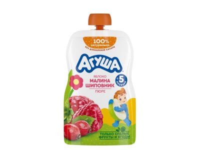 Пюре Агуша Яблоко Малина Шиповник 90 г пауч 1-00343833_1