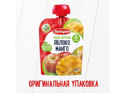 Пюре Semper Яблоко, манго 90 г дойпак 1-00015321_7