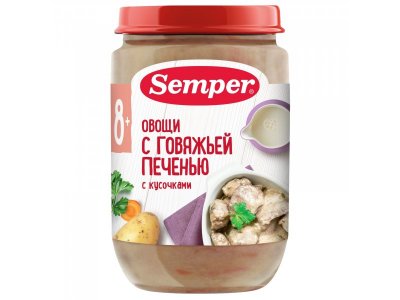 Пюре Semper Овощи с говяжьей печенью 190 г 1-00068359_1