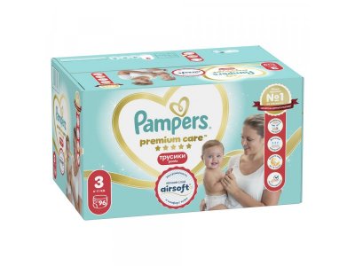 Подгузники-трусики Pampers Premium Care Pants Midi 6-11 кг 96 шт. Мега бокс р.3 (размер М) 100287801