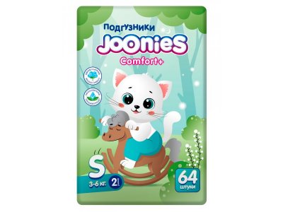 Подгузники Joonies Comfort+ S (3-6 кг), 64 шт р.2 (размер S) 100466646