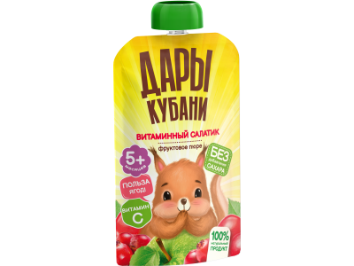 Пюре Дары Кубани Витамин. салатик Яблоки, шиповник и клюква, обогащен. витамин. С, с 5 мес., 90 г 1-00464166_2