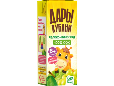 Сок Дары Кубани яблочно-виноградный восстановленный осветленный 200 мл 1-00464149_2