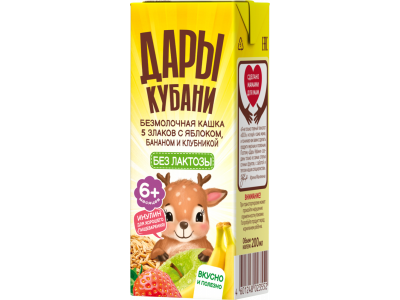 Кашка Дары Кубани безмолочная из 5 злаков с яблоком, бананом и клубникой, обогащён. пребиотиком 200 1-00464154_2
