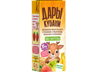 Кашка Дары Кубани безмолочная из 5 злаков с яблоком, бананом и клубникой, обогащён. пребиотиком 200 1-00464154_3