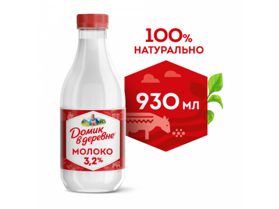 Молоко Домик в деревне Пастеризованное 3.2%, 955 г 1-00468575_2