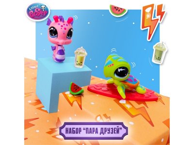 Набор игровой Littlest Pet Shop Пара друзей Пляжные приключения 2 фигурки: Морской конек и Черепашка 1-00469172_2