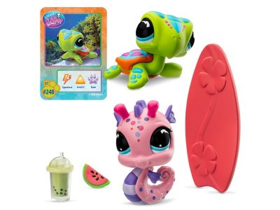 Набор игровой Littlest Pet Shop Пара друзей Пляжные приключения 2 фигурки: Морской конек и Черепашка разноцветный 100469172
