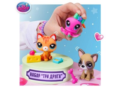 Набор игровой Littlest Pet Shop Три друга Веселый пир 3 фигурки: Кошка, Осьминог и Французский бульд 1-00469177_2
