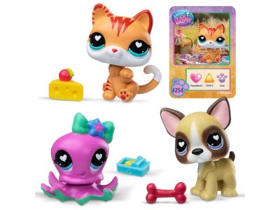 Набор игровой Littlest Pet Shop Три друга Веселый пир 3 фигурки: Кошка, Осьминог и Французский бульд разноцветный 100469177