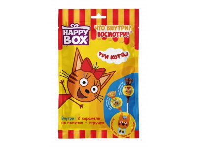 Карамель на палочке Happy Box Три Кота с фигуркой Шоколад. и персиковое мороженое 20 г 1-00469696_2