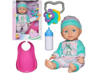 Пупс Junfa в полосатом комбинезоне с изображением кролика с акс., 28 см 100471323