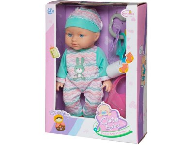 Пупс Junfa в полосатом комбинезоне с изображением кролика с акс., 28 см 1-00471323_7