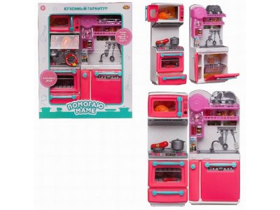Набор игровой Abtoys Помогаю Маме Кухонный гарнитур с акс., свет/звук розовый 100471348