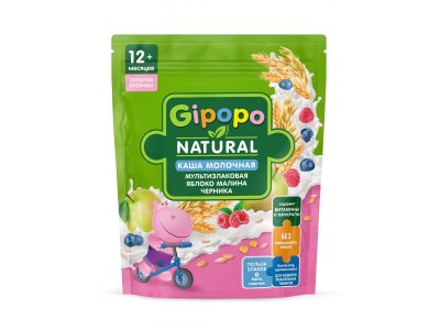 Каша Gipopo молочная Мультизлаковая с кус. яблока, малины и черники с 12 мес., 200г 1-00443788_2
