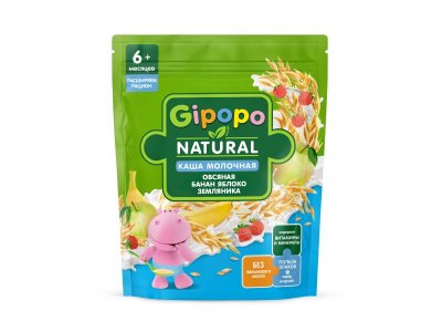 Каша Gipopo молочная Овсяная с бананом, яблоком и земляникой с 6 мес., 170 г 100443792