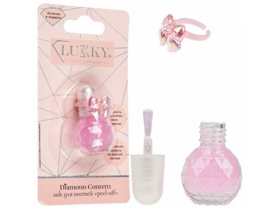 Лак для ногтей Lukky Diamond Confetti peel-off с ароматом клубники, с колечком 4,5 мл фуксия 100474371
