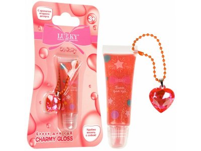 Блеск для губ Lukky Charmy Gloss сверкающий с ароматом ягодного десерта, браслетик с подвеской 5 мл розовый 100474401