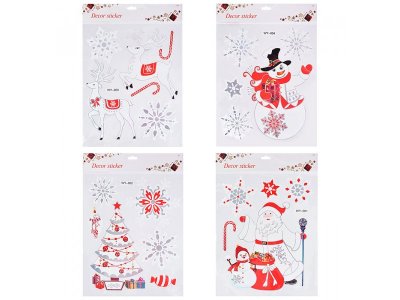 Наклейки новогодние Снеговичок для декора Новогодние искры 32*26 см в ассорт. 100469823