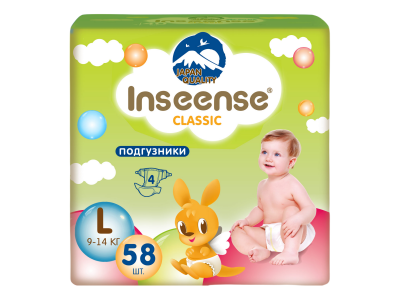 Подгузники Inseense Classic Plus L (9-14 кг) 58 шт 100474437