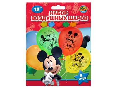 Набор латексных воздушных шаров Чудо Праздник Микки Маус монохром 5 шт 100468588