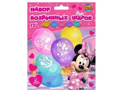 Набор латексных воздушных шаров Чудо Праздник Минни Маус монохром 5 шт 100468591