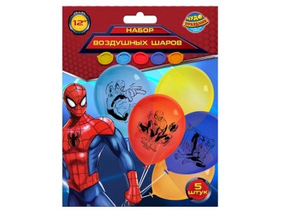 Набор латексных воздушных шаров Чудо Праздник Спайдермен монохром 5 шт 100468594